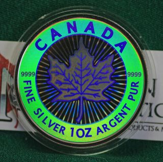 2003 Canada $5 Hologram Silver Maple Leaf 1 Oz Reverse Proof 99.  99 Silver