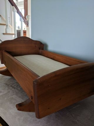 Vintage Handcrafted Wooden Baby Doll Rocking Crib Cradle 2