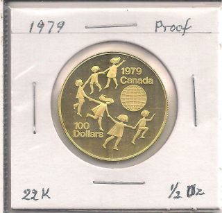 1979 Proof 100 Dollar Commemorative Gold Coin,  1/2 Oz Gold.  Year Of The Child.