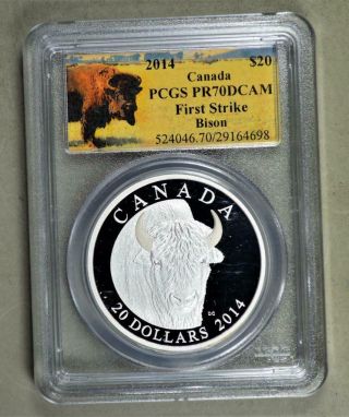 Canada 2014 20 Dollars Bison Proof 1 Ounce Silver Coin - Pcgs Pr70dcam