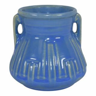 Roseville Pottery Rosecraft Colors Blue Art Deco Ceramic Handled Vase