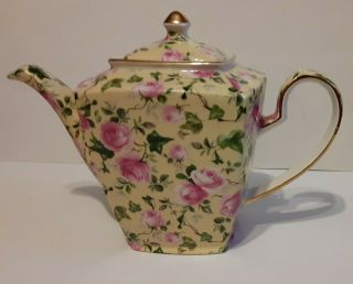 Arthur Wood Made In England Chintz Teapot Pink Roses