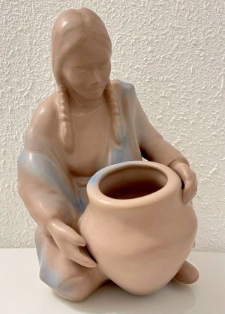 Scarce Van Briggle Native American Indian Hopi Tribe Maiden W/ Pot In Pink Blue