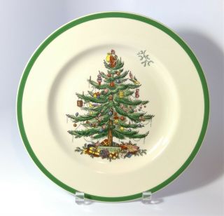 (8) Vintage SPODE ‘Christmas Tree’ - DINNER PLATE 10 ¾” - Green ENGLAND - NOS 2