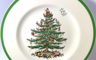 (8) Vintage SPODE ‘Christmas Tree’ - DINNER PLATE 10 ¾” - Green ENGLAND - NOS 3