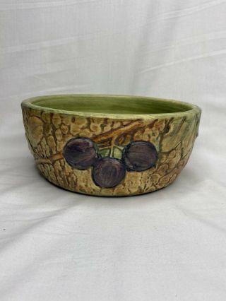 1920’s Weller Pottery 8” Woodcraft Plums Bowl Artist Signed