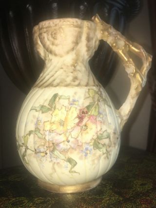 Antique Rstk Turn Teplitz Bohemia Austria Art Nouveau Porcelain Handled Pitcher