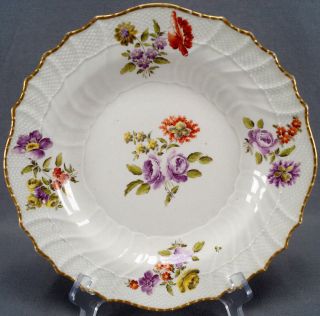 18th Century Royal Vienna Hand Painted Purple Red Yellow Floral & Gold Plate A