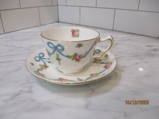 Vintage Crown Staffordshire Blue Bows Cup And Saucer Set Made In England