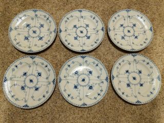Set Of (6) Royal Copenhagen Blue Half Lace Plate 571 From 1966 1st Quality