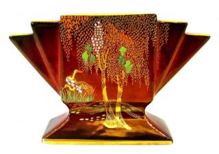 Carlton Ware Art Deco Storks Pattern Rouge Royale Fan Vase,  Card Holder