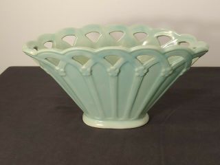Antique Weller Pottery Large Green Basket Vase Planter