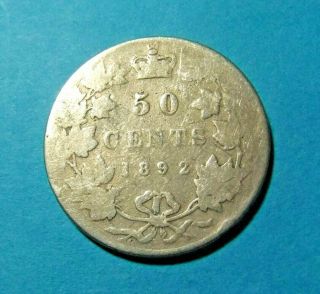 1892 Canada Silver 50 Cent Coin - Queen Victoria