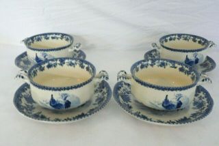 William James Farmyard Rooster Cream Soup Bowls & Saucers Set Of 4 -