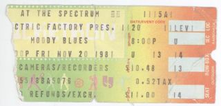 Rare The Moody Blues 11/20/81 Philadelphia Pa The Spectrum Concert Ticket Stub