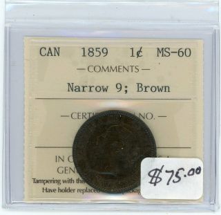 1859 Canada Large Cent - Iccs Ms - 60; Brown - Narrow 9
