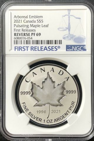 2021 Canada $5 1oz Silver Pulsating Maple Leaf Reverse Proof Pf69 Unique