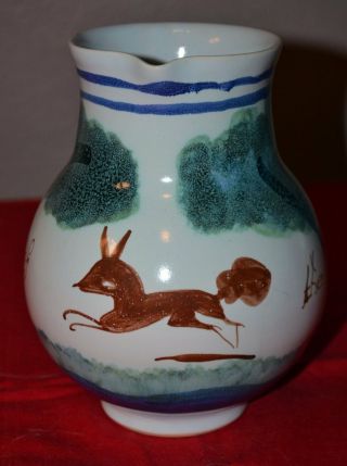 Michelle Erickson " Beware Of The Fox " Ceramic Pottery Pitcher Williamsburg Va 7 "