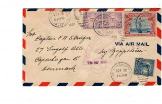 Us Detroit,  Mi To Denmark Graf Zeppelin First Flight Air Mail Cover 1928