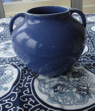 2 Arts Craft Era Blue Zanesville Pottery B17 2 Handle Art Pottery Vase Jardinere 2