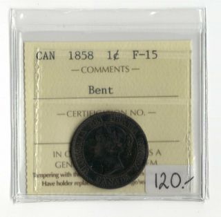 Canada Key Date 1858 Large Cent Iccs Certified F - 15 Bent Xuv 704