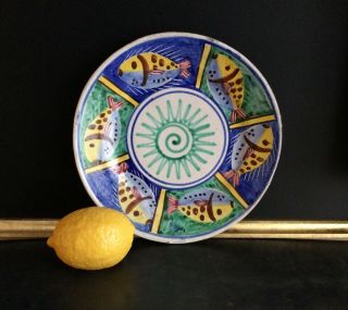 Antique Vtg Italian Pottery Fish Plate Vietri Italy Handpainted Majolica Ics Era