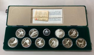 1988 Canada Calgary Olympics Silver 10 Coin Proof Set Case & Sterling Silver