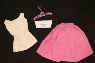 Vintage 1962 Barbie Doll White Playsuit & Pink Gathered Skirt – Pak Set
