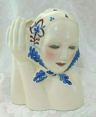 Vintage Catalina Pottery Peasant Girl Head Vase Hand Decorated Early 1930 - 40’s