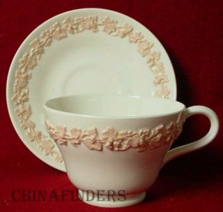 Wedgwood Queensware Pink On Cream Plain Edge Cup & Saucer Set - 2 - 1/2 "