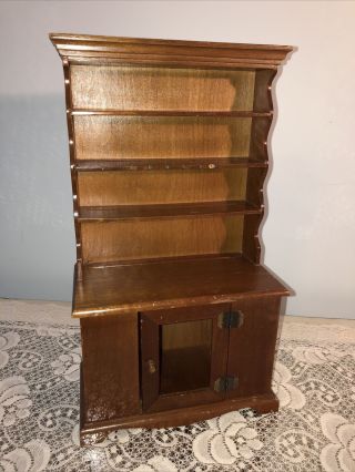 Vintage Wooden Doll Cupboard Hutch Shelf Display With Door