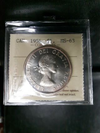 Canada 1956 Silver Dollar Iccs - Ms - 63 (lustrous Coin)