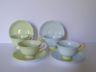 Set Of 4 Royal Albert " Pastella " Blue Green Cups & Saucers