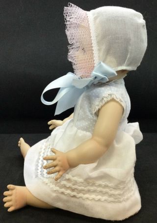 MBI Posable Porcelain Baby Doll White And Blue Dress With Bonnet 2