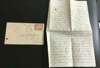 1866 Amherst Ma.  3 Cent Stamp On Cover Personal Handwritten Letter To Lowell Ma