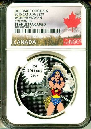 2016 Canada S$20 Dc Comics Originals Wonder Woman Colorized Ngc Pf69 Uc Ogp