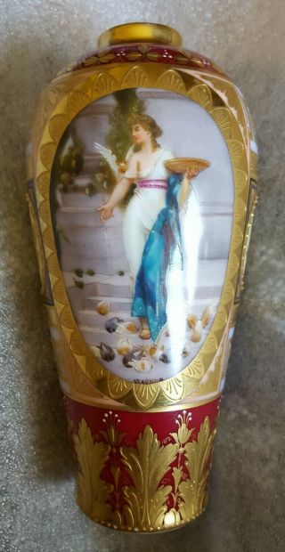 Antique Hand Painted Vestalin German Porcelain Royal Vienna Vase Signed Wagner