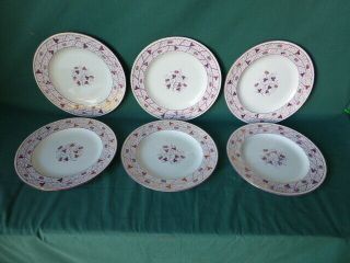 Six Antique Wedgwood Strawberry Pink Lustre Dinner Plates 10 1/4 "