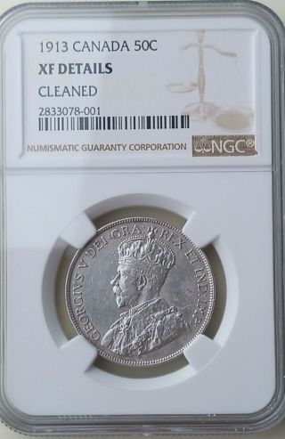 1913 Canada 50 Cents Km 25 Silver Coin Ngc Rated Xf Details Cleaned