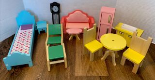Barbie Wooden Dollhouse Furniture Couch Table Chairs Refrigerator Bedroom Clock