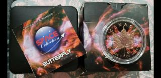 2016 Canada $5 Butterfly Nebula Maple Leaf 1 Oz Silver Ruthenium Rose Coin