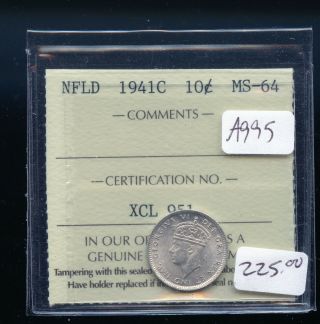 1941 Newfoundland 10 Cents Iccs Certified Ms64 Dcb269