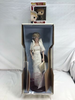 Franklin Diana Princess Of Wales Porcelain Doll 19in Gown And Funko Pop