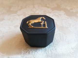 Vintage Wedgwood Black Basalt Jasperware Octagonal Lidded Box With Gold Horse