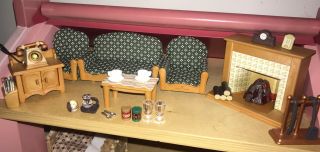 Sylvanian Families Complete Living Room Furniture Set With Fire