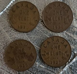 Key Date Canada Canadian Small 1 Cent Coin Set - 1925,  1927,  1930,  1936
