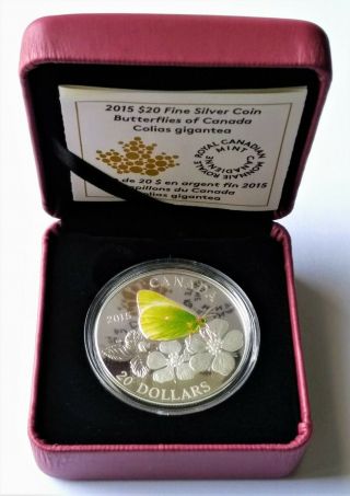 2015 Butterflies of Canada Colias Gigantea $20 1 oz.  9999 Silver Proof Coin. 3