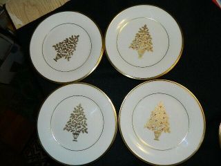 Set Of 4 Lenox Dimension Eternal Christmas Jeweled Gold Trim 8 " Salad Plates A
