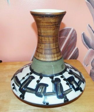 Mid Century Vintage Harsa Israel Pottery Vase Hand Painted Abstract Design.  10.  5 