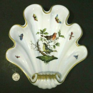 Herend Hungary Hand Painted Porcelain " Rothschild Bird " Shell 9 " Dish Bowl Tray